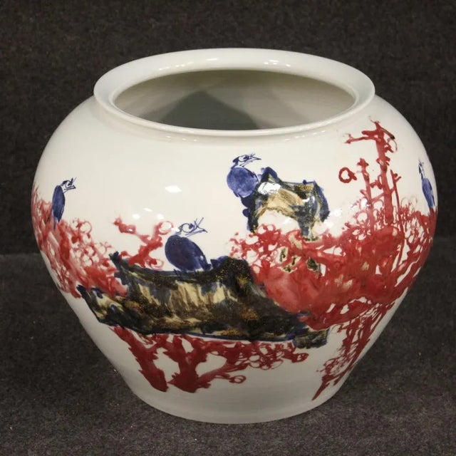 Chinese Vase in Painted Ceramic with Flowers and Animals, 2000s For Sale - Image 13 of 13