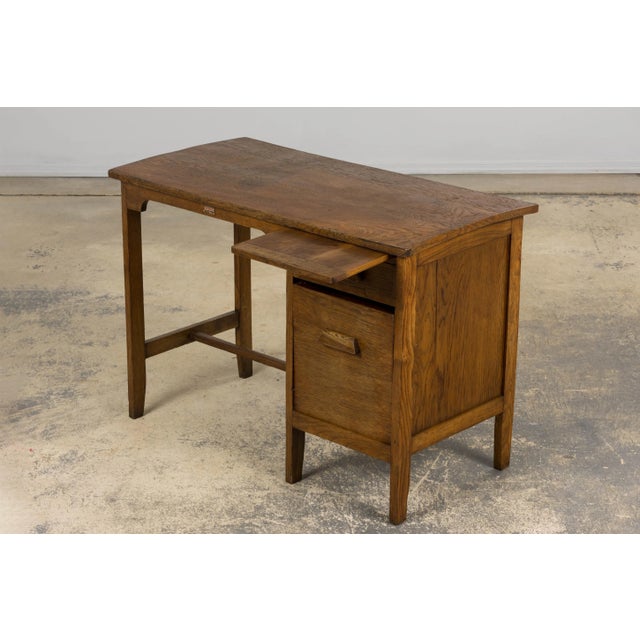 1940s Petite French Art Deco Oak Office Desk For Sale - Image 13 of 17