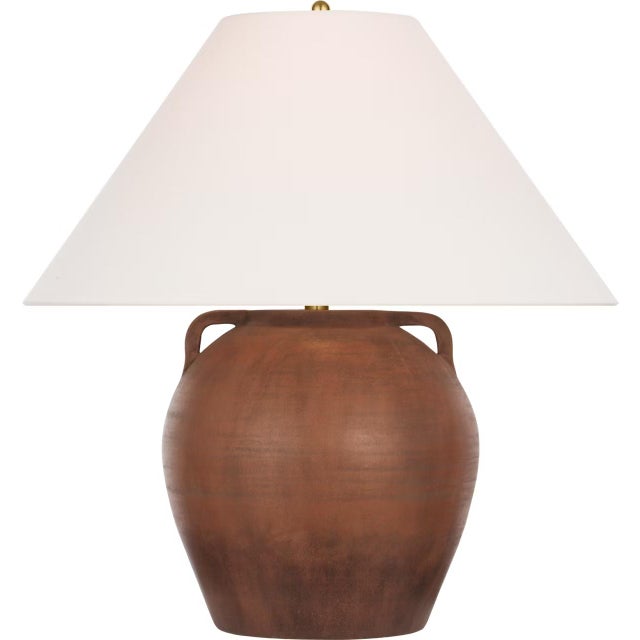 Transitional Amber Lewis by Visual Comfort Signature Mason 26" Table Lamp in Natural Terracotta with Linen Shade For Sale - Image 3 of 3