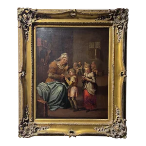 Antique A.Van Ostade Dutch School Original Oil Painting on Canvas, Genre Scene