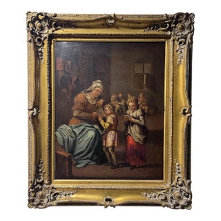 Attr. To A.Van Ostade Dutch School Original Antique Oil Painting , Genre Scene For Sale