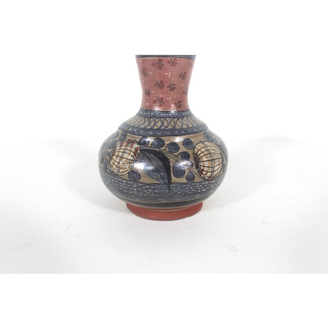 Mexican Vintage Signed Tonala Mexican Burnished Clay Vase, Jímón O. Juarez Signed by Artist, Hand Painted Pottery For Sale - Image 3 of 9