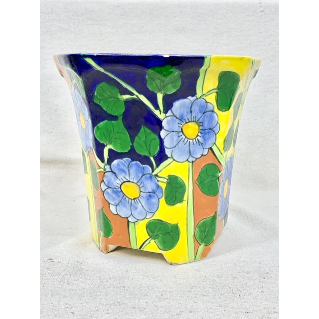 Mexican Vintage Colorful Mexican Floral Planter For Sale - Image 3 of 13