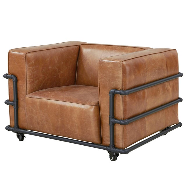 Henry Industrial Modern Leather Sofa - Micheal Cherry For Sale - Image 12 of 15