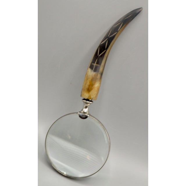Mid Century Silver and Stag Horn Magnifying Glass Glass For Sale - Image 4 of 7