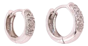 14 Karat White Gold and Diamond Hoop Earrings 0.20 Total Diamond Weight, A Pair