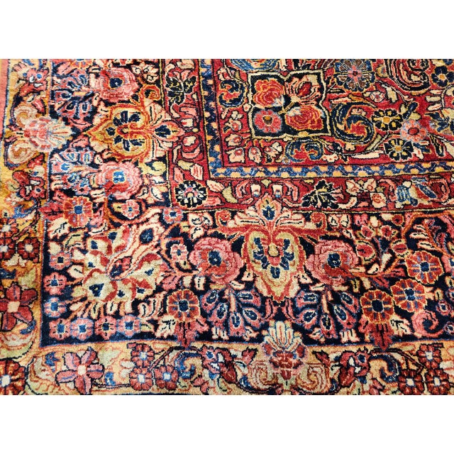 Antique Oversized Persian Sarouk Area Rug, Hand-Knotted Wool, Allover Floral Pattern, 10x17, Red & Navy For Sale - Image 16 of 18