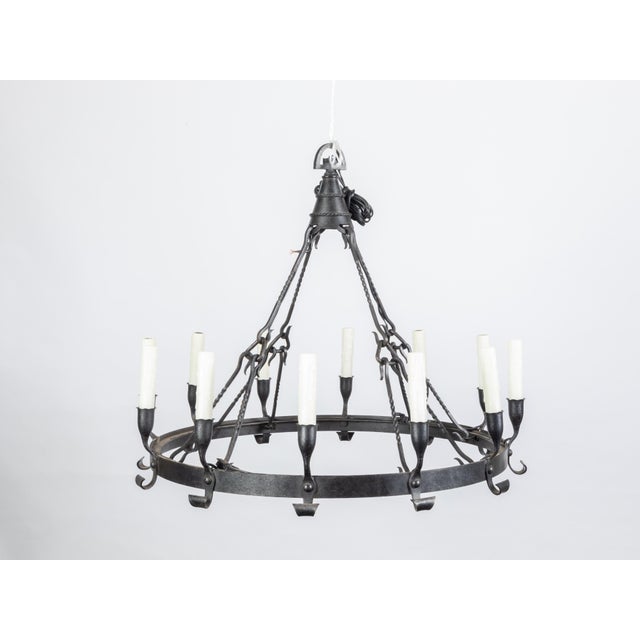 Black 1900s Spanish Colonial 12-Light Iron Chandelier with Ring and Dark Patina For Sale - Image 8 of 12