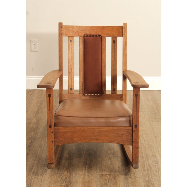 Mission Limbert Mission Inlaid Oak Rocker For Sale - Image 3 of 12