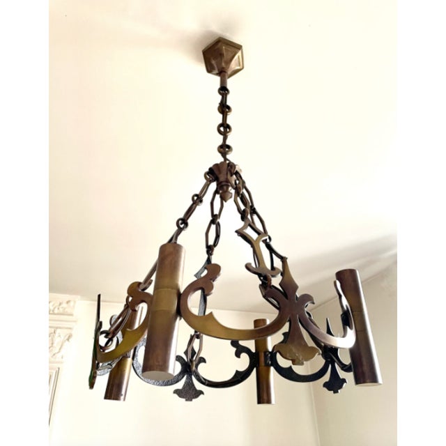 1950s Brutalist Neo-Gothic 4-Light Chandelier, 1950s For Sale - Image 5 of 10