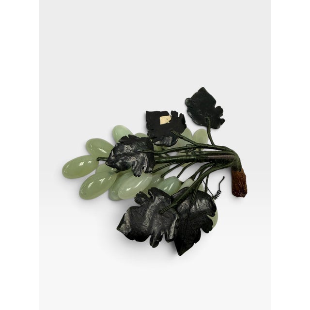 Jade Vintage Chinese Hand-Carved Jade & Hardstone Grape Cluster on Silk Wrapped Stem For Sale - Image 8 of 8