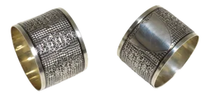 Matched Pair of Fancy Engraved Antique Chester England Solid Sterling Silver Napkin Rings