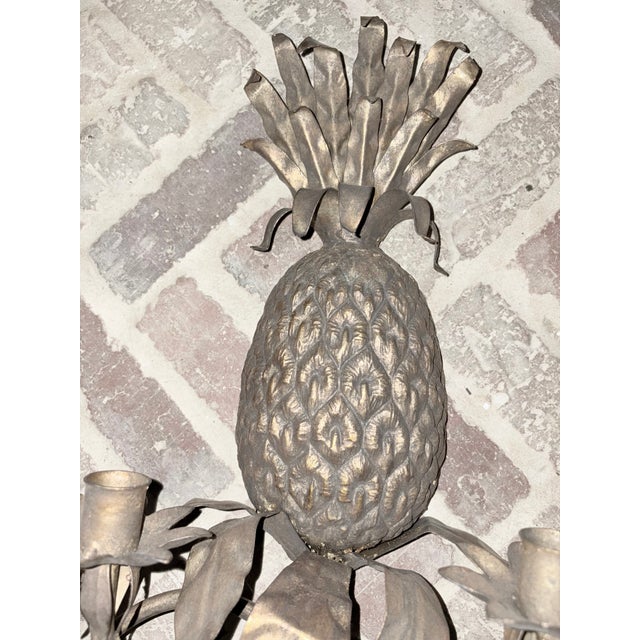 Global Views Pair of Global Views Regency Gold Gilt 4 Light Pineapple Sconces For Sale - Image 4 of 7