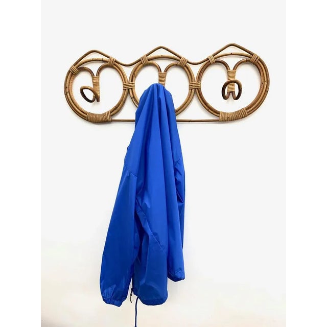 Mid-Century Italian Rattan & Bamboo Coat Hook, 1960s For Sale - Image 9 of 12