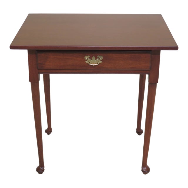 1980s Queen Anne Solid Mahogany 1 Drawer Work Table For Sale