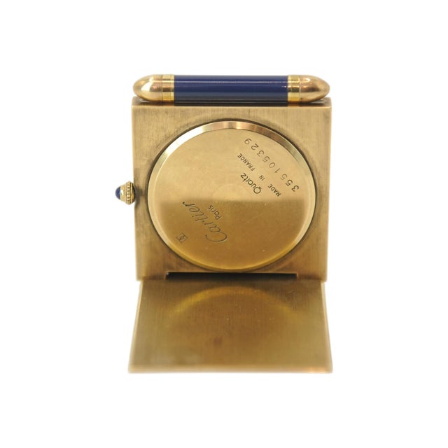 Blue Folding Quartz Movement Alarm Clock in Gilt Metal and Blue Enamel from Cartier, 1980s, Set of 2 For Sale - Image 8 of 14