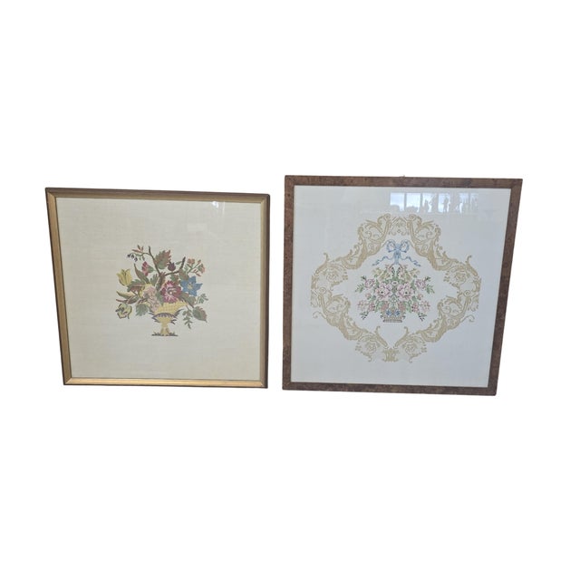 Shabby Chic Style Handcrafted Embroidery Panels, 1970s, Set of 2 For Sale - Image 14 of 14