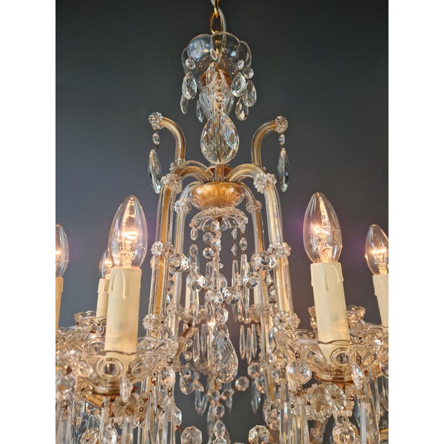 Antique Art Nouveau Maria Theresa Crystal Chandelier Drop Chandelier Brass Glass For Sale - Image 9 of 11