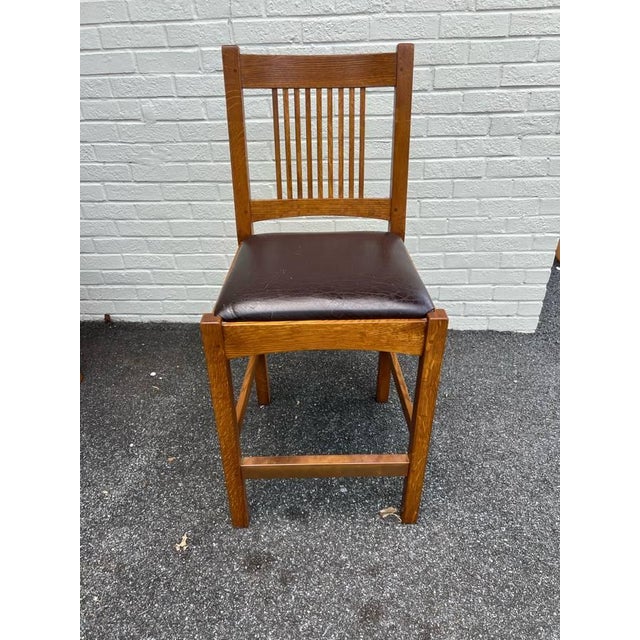 Stickley Mission Collection Set of Three Oak Spindle Counter Stools For Sale - Image 9 of 12