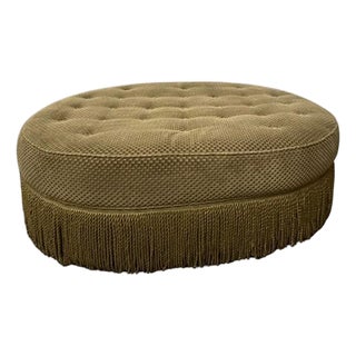 1990s Custom Tufted Ottoman Velvet With Fringe For Sale