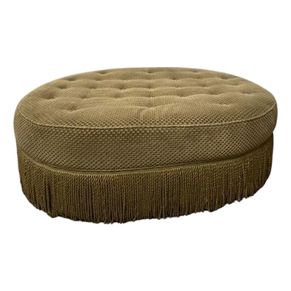 1990s Custom Tufted Ottoman Velvet With Fringe For Sale