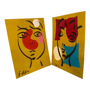 Abstract Peter Keil Original Acrylic on Board Painting ~ a Pair