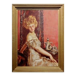 Albert Beck Wenzell -She Is Enjoying the Tea Time-Oil Painting -Circa 1911 For Sale