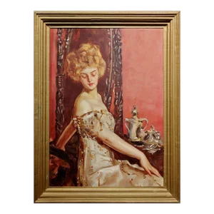 Albert Beck Wenzell -She Is Enjoying the Tea Time-Oil Painting -Circa 1911
