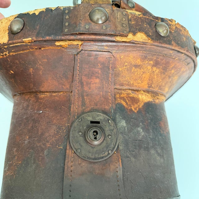 19th Century Leather Top Hat Basket, Repurposed For Sale - Image 4 of 9