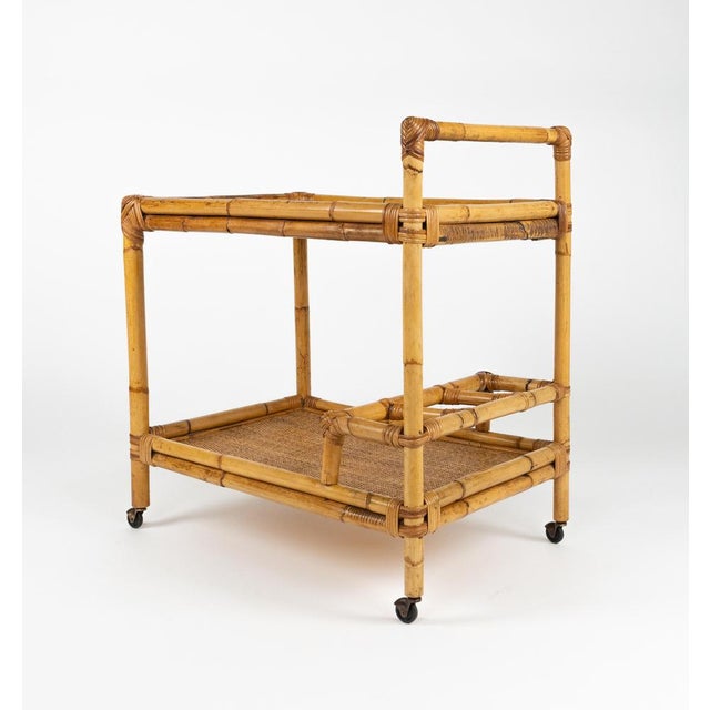 Mid-Century Modern Bamboo and Rattan Serving Bar Cart, Italy, 1960s For Sale - Image 15 of 17