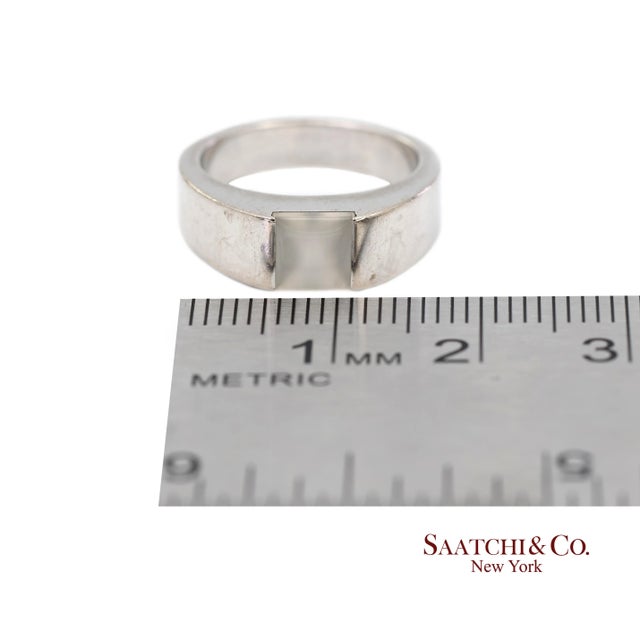 Silver Vintage 18k (750) White Gold Original Authentic Cartier Tank Moonstone Ring, Size 5 For Sale - Image 8 of 10