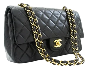 Chanel Timeless/Classic double Flap 10" shoulder bag in Black , CC Logo, Vintage