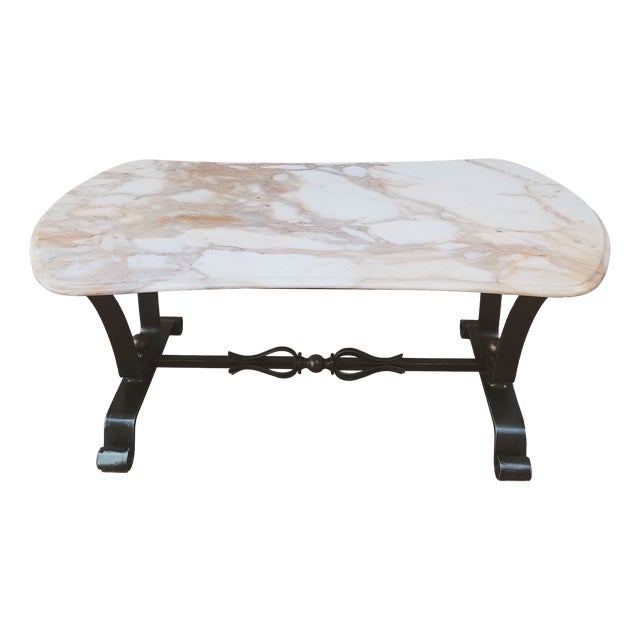 Coffee Table in Italian Marble and Wrought Iron, 1980s For Sale