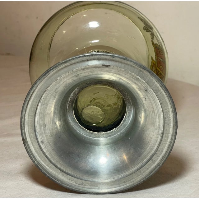 1920s Large Friedr. Van Hauten Enameled Hand Blown Glass Pewter Drinking Vessel Roemer For Sale - Image 12 of 13