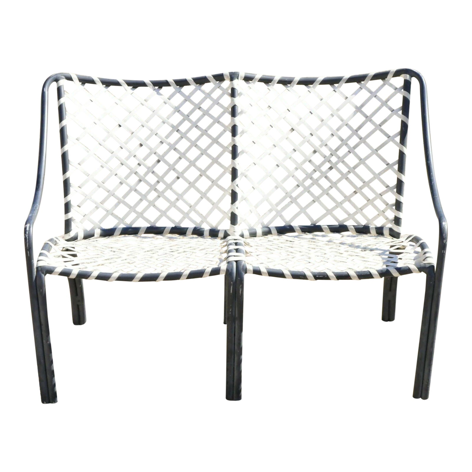 Brown Jordan Tamiami Green White Woven Vinyl Strap Patio Pool Bench Loveseat Chairish