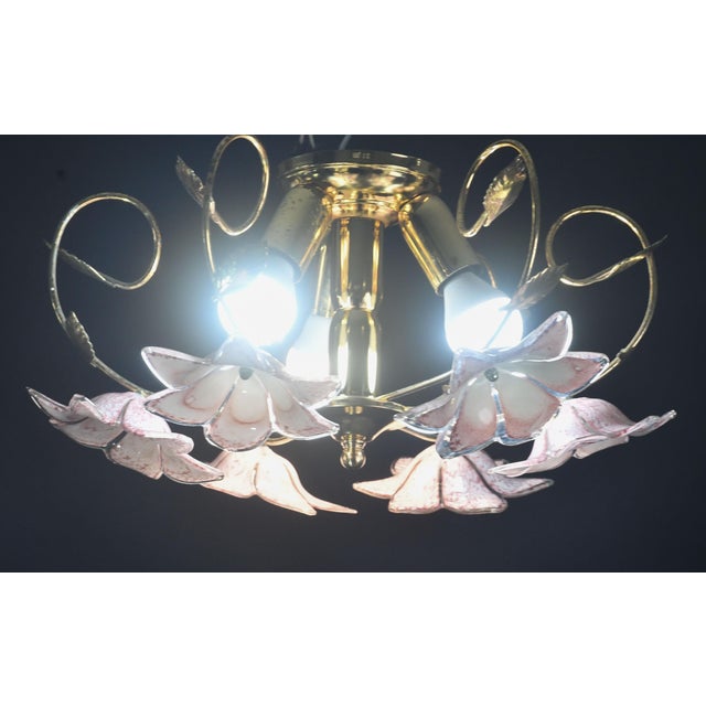 Vintage Charming Murano Ceiling Light Pink Flowers - Set of 2 For Sale - Image 12 of 14