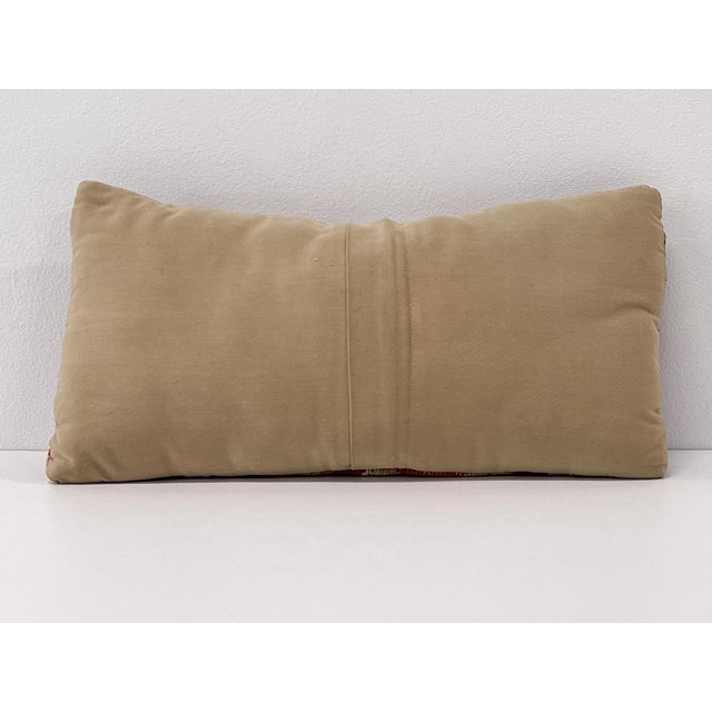 Turkish Vintage Turkish Kilim Lumbar Pillow | Handwoven Wool Decorative Cushion | 9 in X 17 In For Sale - Image 3 of 12