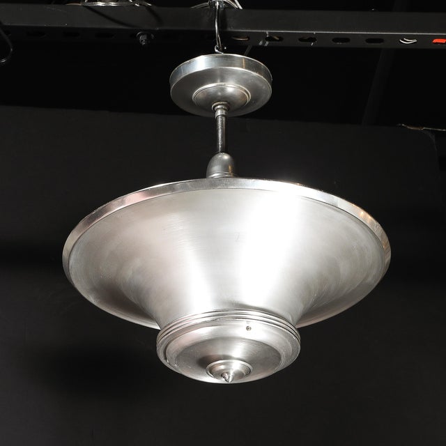 1930s Art Deco Machine Age Brushed Aluminum Pendant Chandelier Signed Edwin Guff For Sale - Image 14 of 14