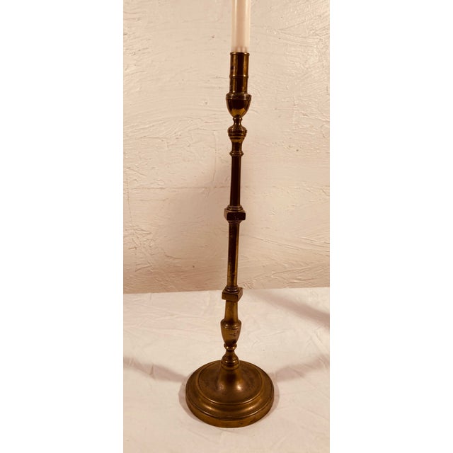 Late 19th Century Antique 19th Century Solid Cast Brass Tall Cathedral Candlestick For Sale - Image 5 of 8