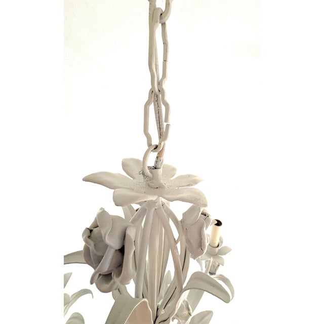 Metal Vintage Tole 6-Light Chandelier With Rose Details For Sale - Image 7 of 18