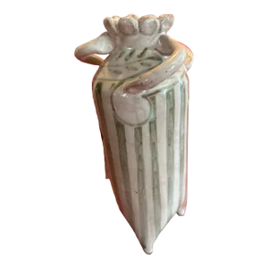 Ceramic Vase With Celadon Stripes and Acanthus Leaf Border