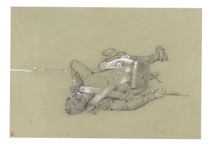 Ernest Crofts RA, Fallen Soldier, Imperial Guard, Waterloo, Late 1800s, Graphite
