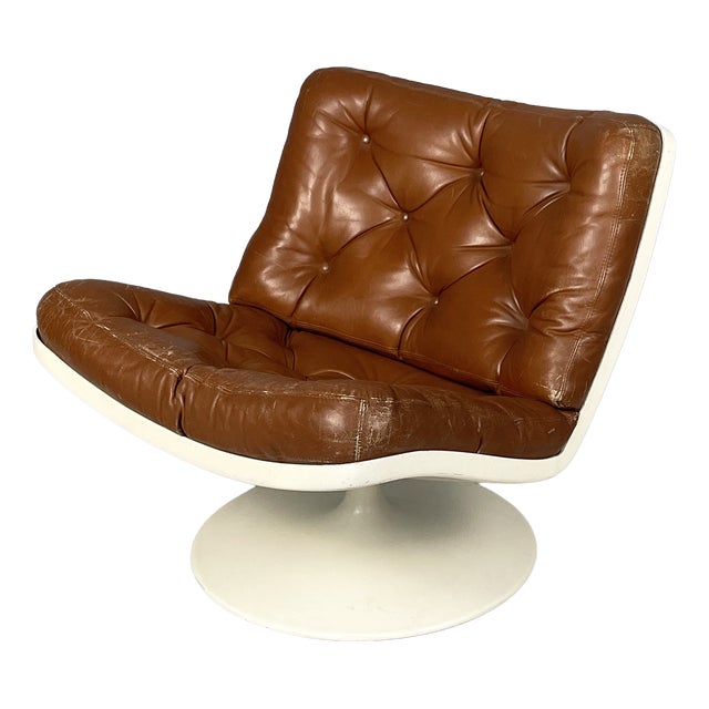 Space Age Italian Brown Leather and White Plastic Armchair by Play, 1970s For Sale