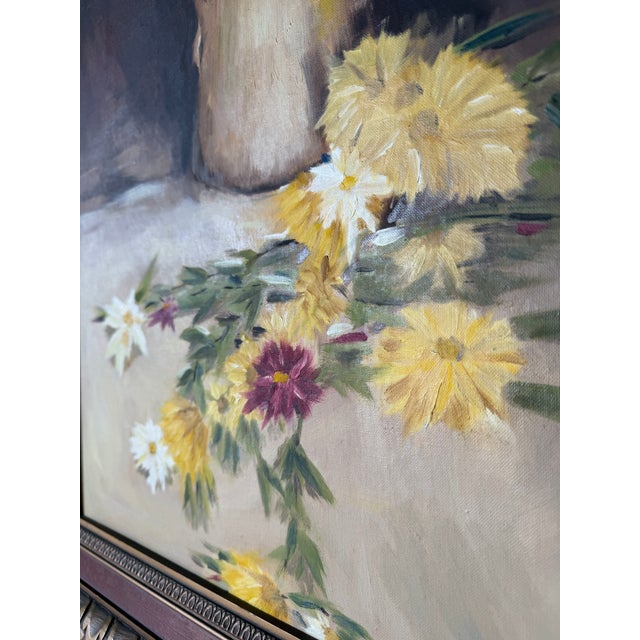 Vintage Floral & Pitcher Still Life Oil Painting on Masonite - Framed For Sale - Image 9 of 13