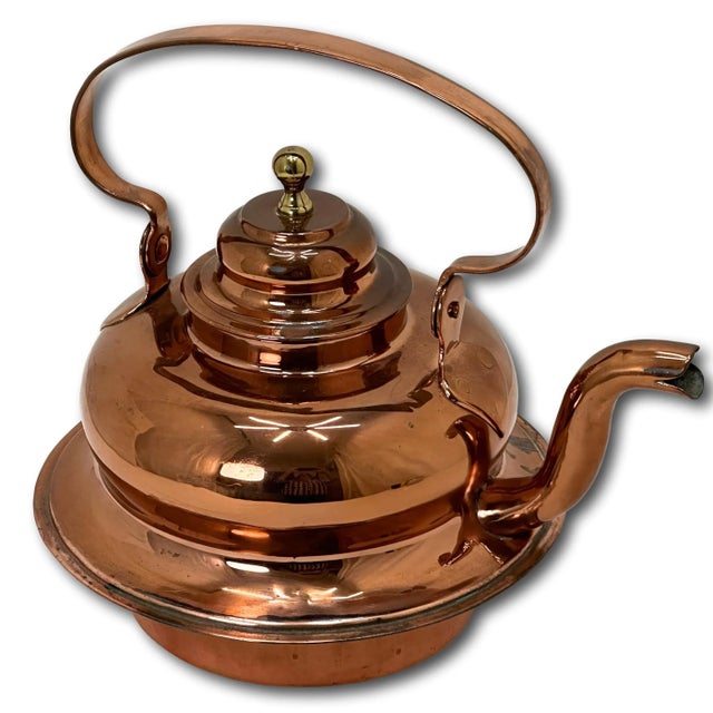 Beautifully Hand Made Large Antique American Heavy Solid Copper & Brass Tea Kettle Circa Late 19th Century For Sale In Boston - Image 6 of 12