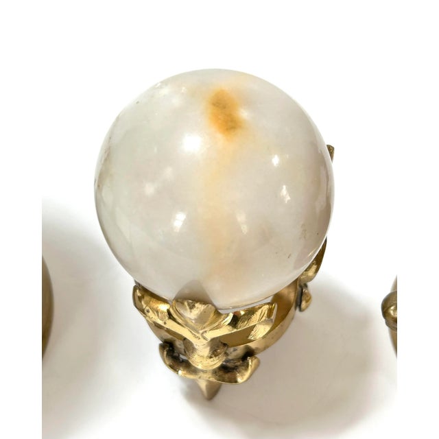 1980s Stone Spheres on Brass Pedestal - Set of 3 For Sale - Image 9 of 11