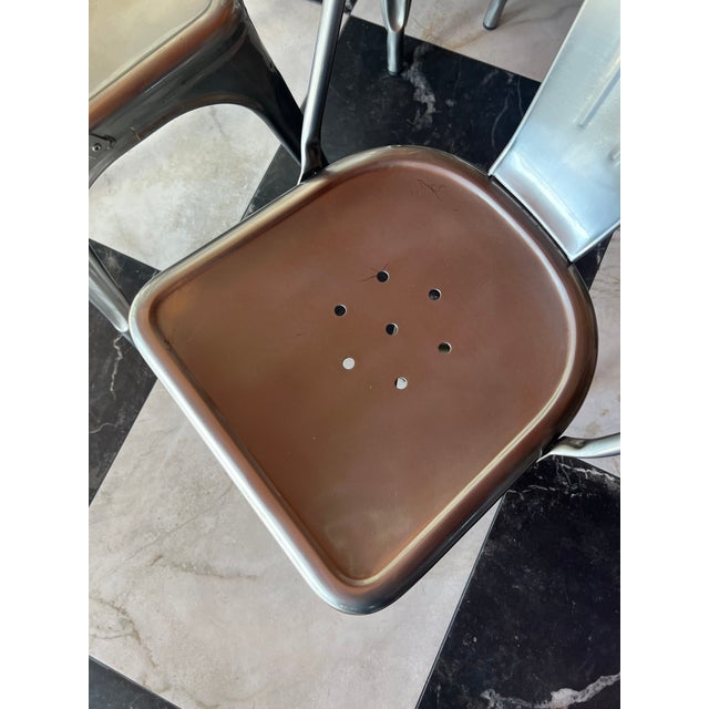 Silver Set of Six Original Tolix Cafe Chairs For Sale - Image 8 of 9
