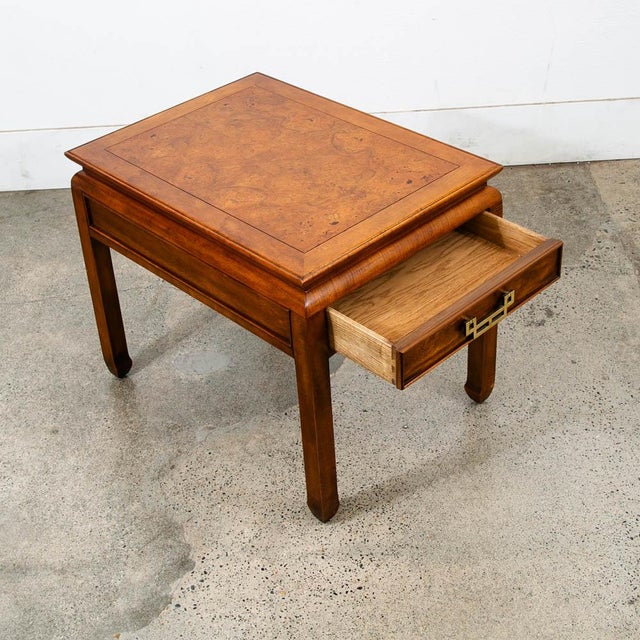 1960s 1960s Mid Century Modern Nightstand Side Table Drawer Burl Brass Single MCM Wood For Sale - Image 5 of 12