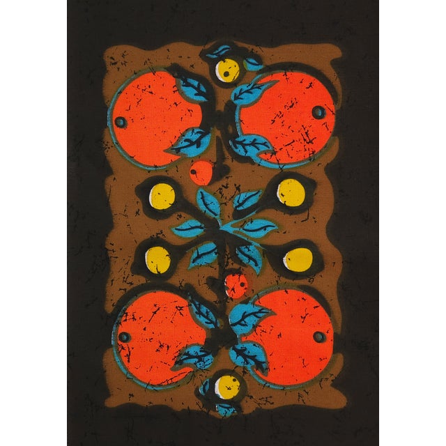Mid-century screen-printed wall hanging. Signed by the german artist Traute Sänger Unused, very rare find in this...