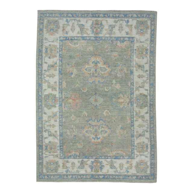 Blue & Brown Turkish Oushak Rug 6'11" x 9'9" For Sale